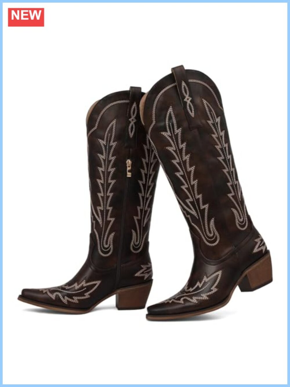 Women's Knee High Western Cowboy Boots Pointed Toe Chunky Heel Faux Leather